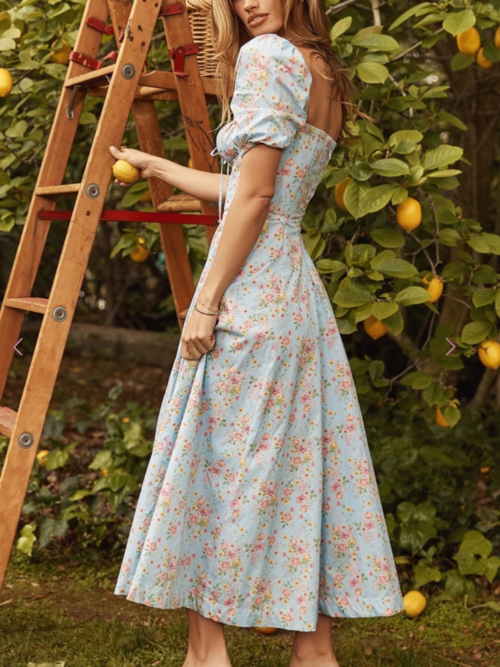 House of CB Tallulah Blue Floral Puff Sleeve Midi Dress - Picture 5 of 5